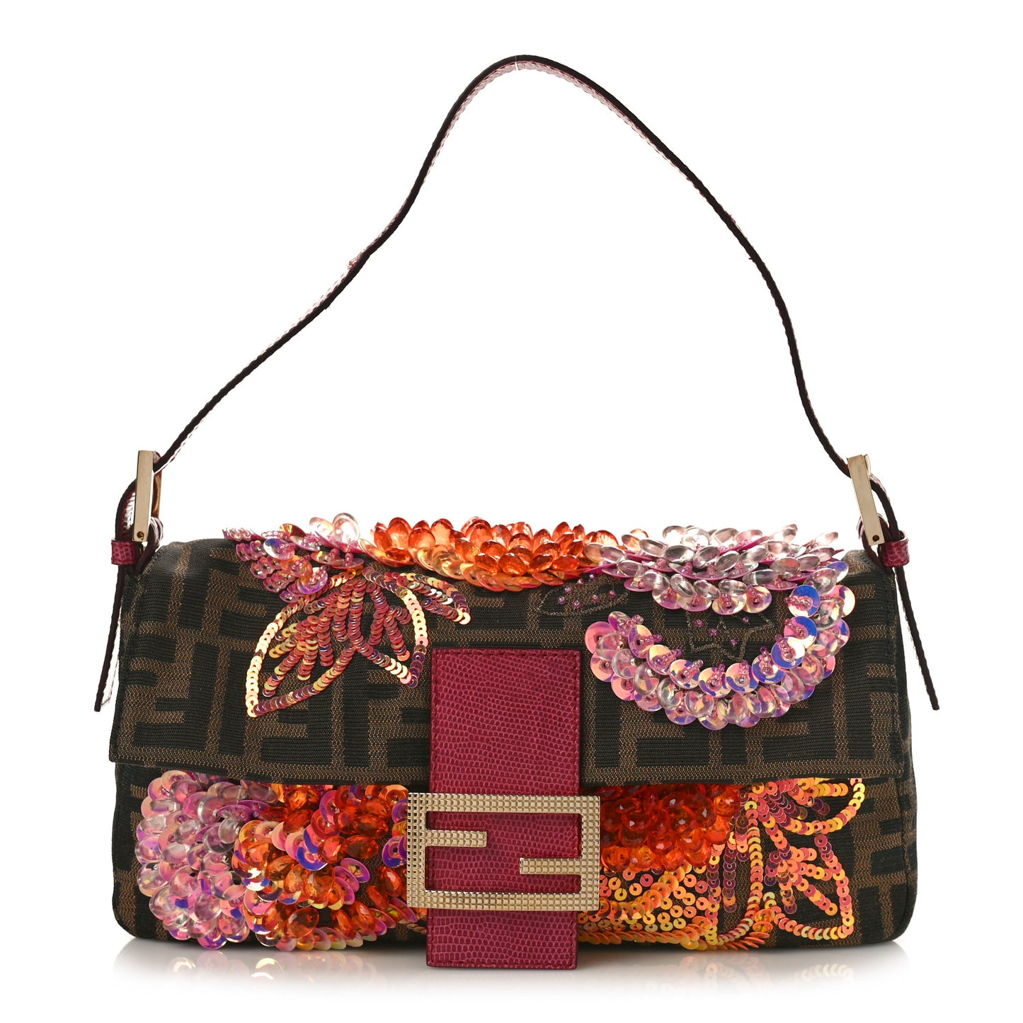 Lizard Zucca Crystal Floral Beaded Baguette Tobacco Multicolor