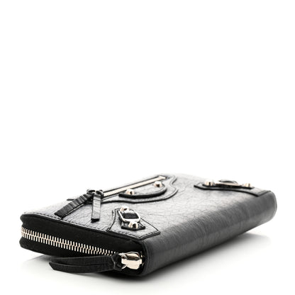 Balenciaga Agneau Classic Silver Hardware Continental Zip Around Wallet Black 4 of 7