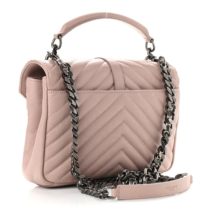 Saint Laurent Sheepskin Matelasse Chevron Monogram Medium College Bag Rose Poudre 3 of 9