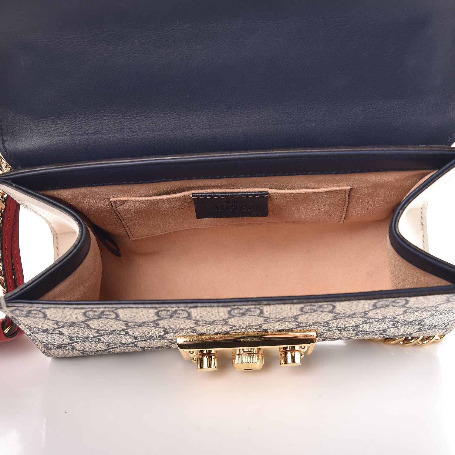 Gucci GG Supreme Monogram Moon Calfskin Small Padlock Shoulder Bag Beige Blue Mystic White Hibiscus Red 5 of 8