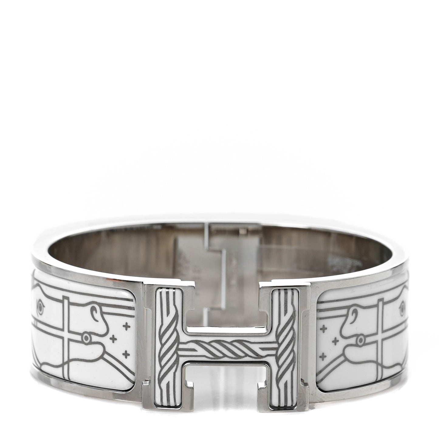 Enamel Printed Quadrige Au Fil Wide Clic Clac H Bracelet PM Or White