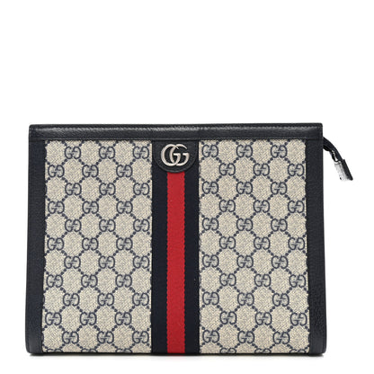 Gucci GG Supreme Monogram Web Ophidia Pouch Beige Blue 1 of 11