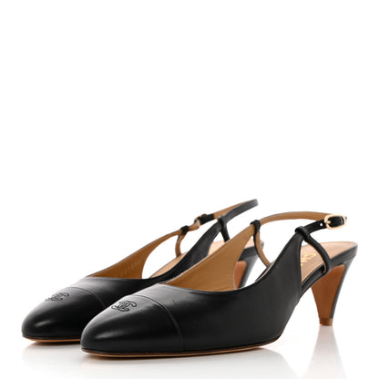Chanel Calfskin Embossed Cap Toe CC Slingback Pumps 39 Black 3 of 10