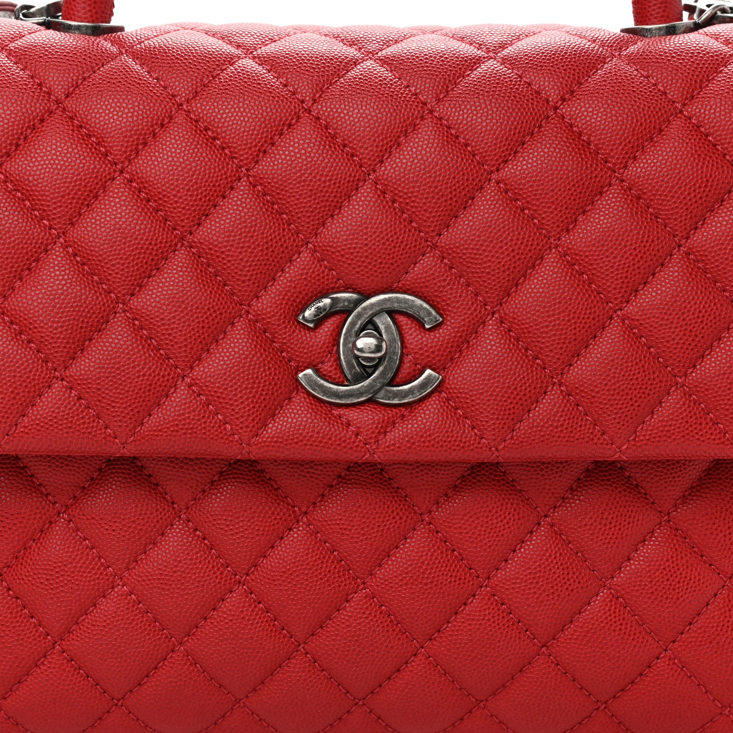 Chanel Caviar Quilted Medium Coco Handle Flap Red 8 of 10