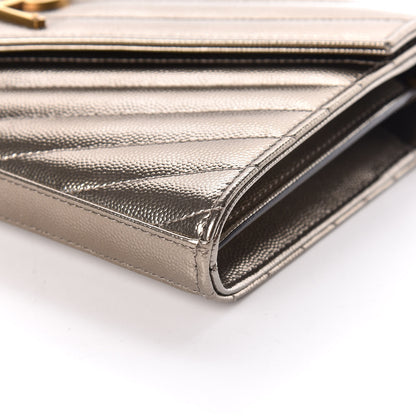 Saint Laurent Iridescent Grain De Poudre Matelasse Chevron Monogram Chain Wallet Gold 11 of 12