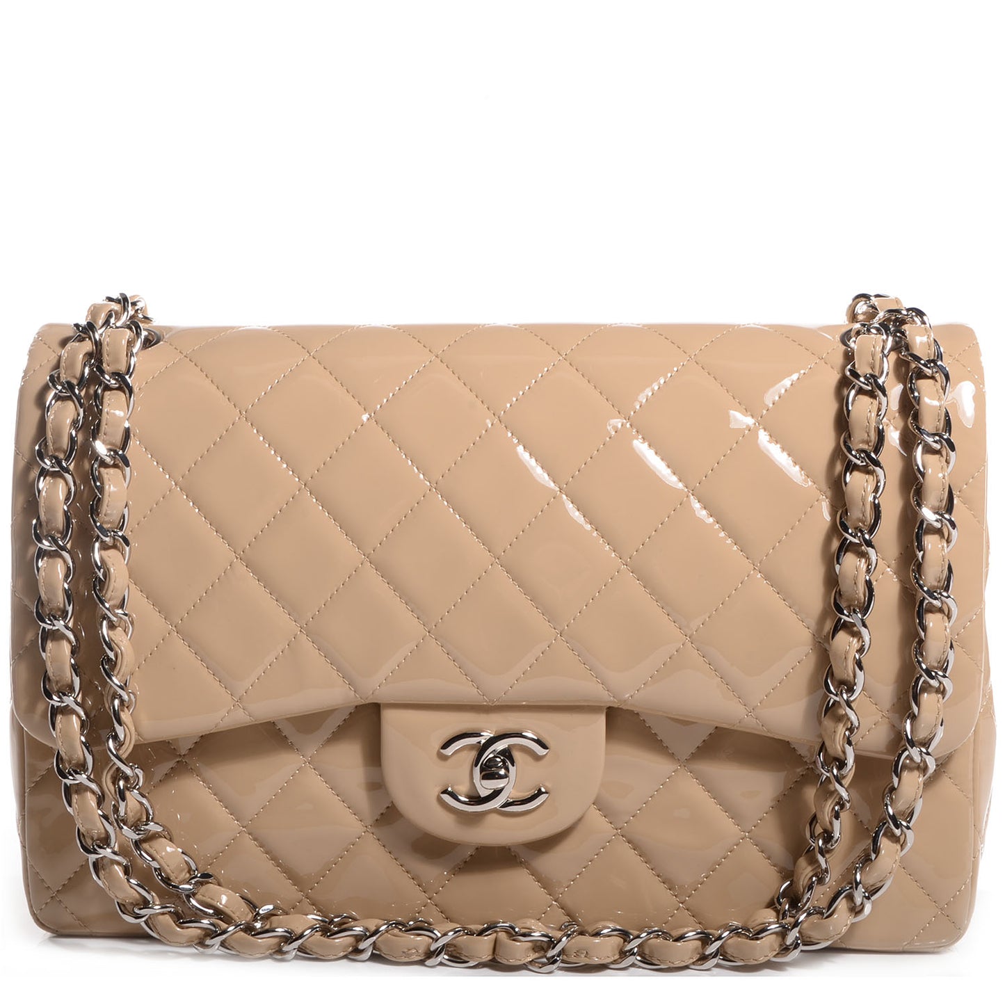 Patent Jumbo Double Flap Beige