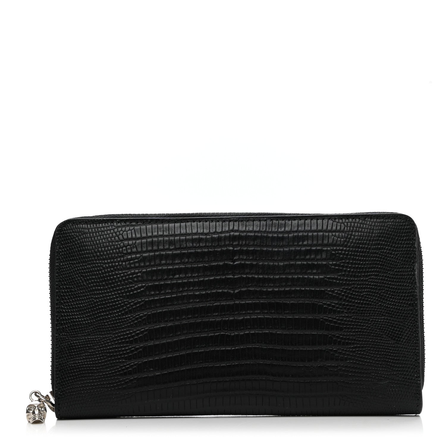 Alexander McQueen Calfskin Lizard Embossed Skull Continental Zip Wallet Black 1 of 7