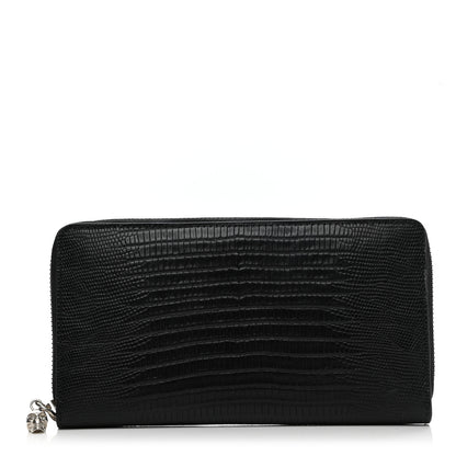 Alexander McQueen Calfskin Lizard Embossed Skull Continental Zip Wallet Black 1 of 7