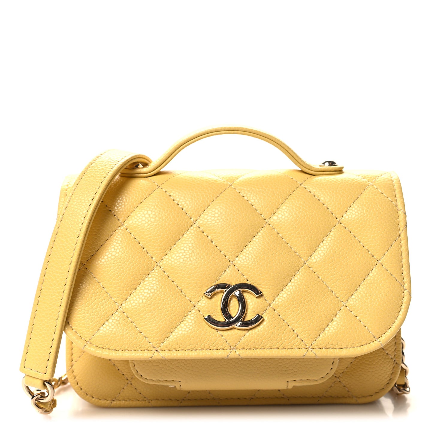 Caviar Quilted Business Affinity Clutch With Chain Flap Yellow