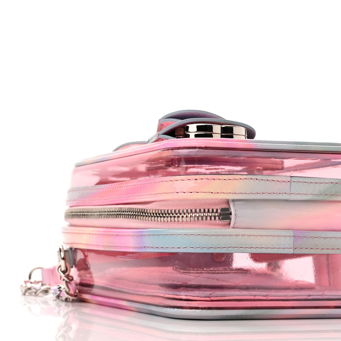PVC Patent Calfskin Patent Lambskin Vertical Vanity Case Pink