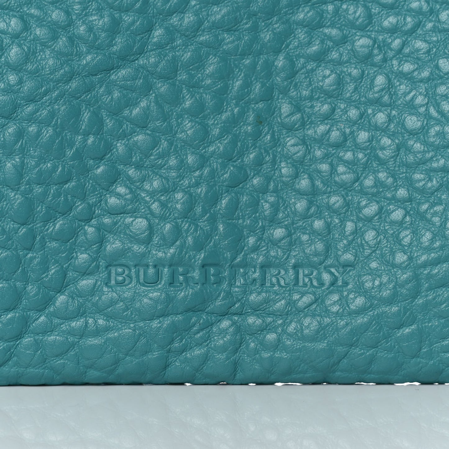 Signature Grain Calfskin Check Embossed Small Canterbury Tote Aqua Green