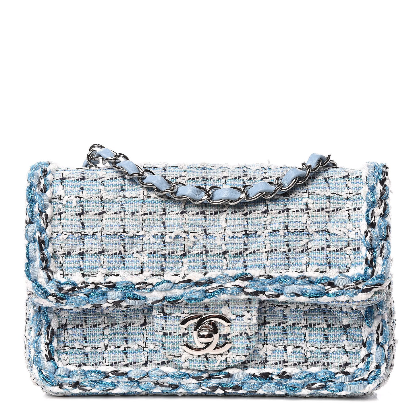 Tweed Braid Mini Flap Blue White Navy