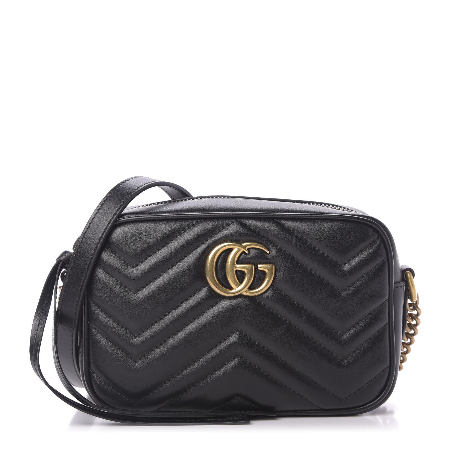 Gucci Calfskin Matelasse Mini GG Marmont Chain Shoulder Bag Black 1 of 10