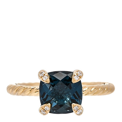 David Yurman 18K Yellow Gold Diamond Blue Topaz 7mm Chatelaine Ring 47 4 1 of 6