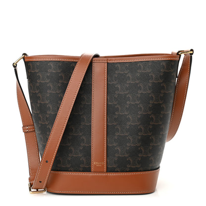 Celine Triomphe Canvas Calfskin Small Bucket Bag Tan 1 of 9