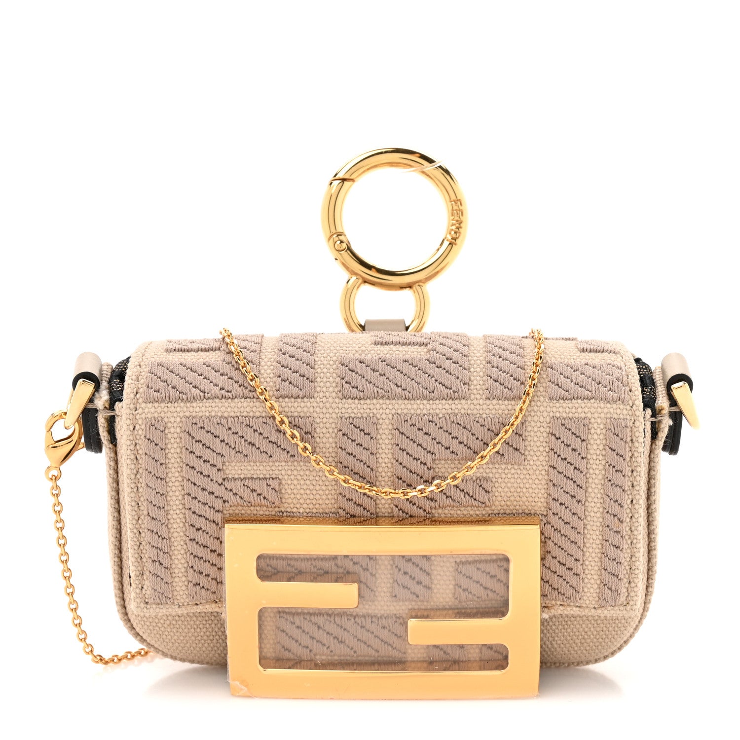 Fendi Canvas Vitello King FF Embroidered Nano Maxi Buckle Baguette