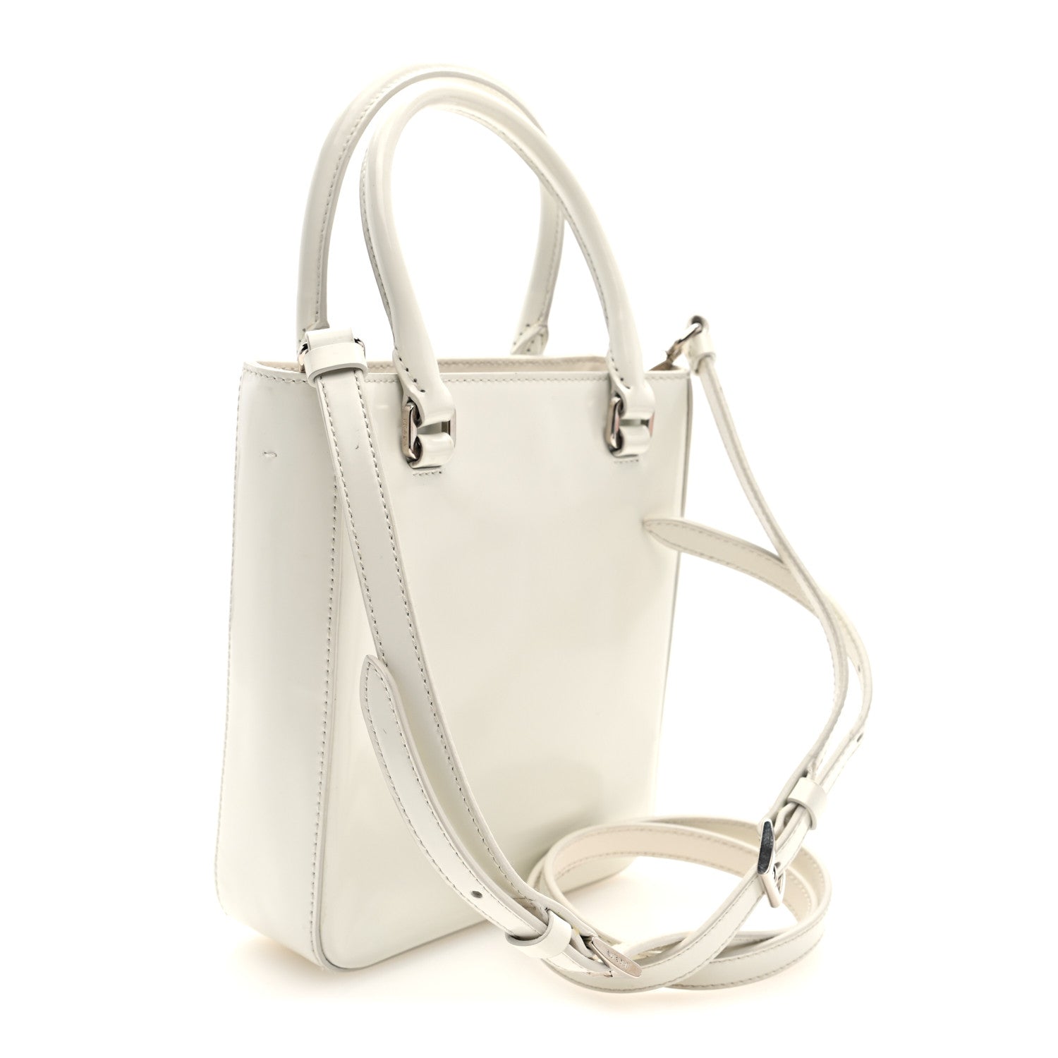 Prada Spazzolato Triangle Small Double Handle Crossbody Tote White 3 of 9