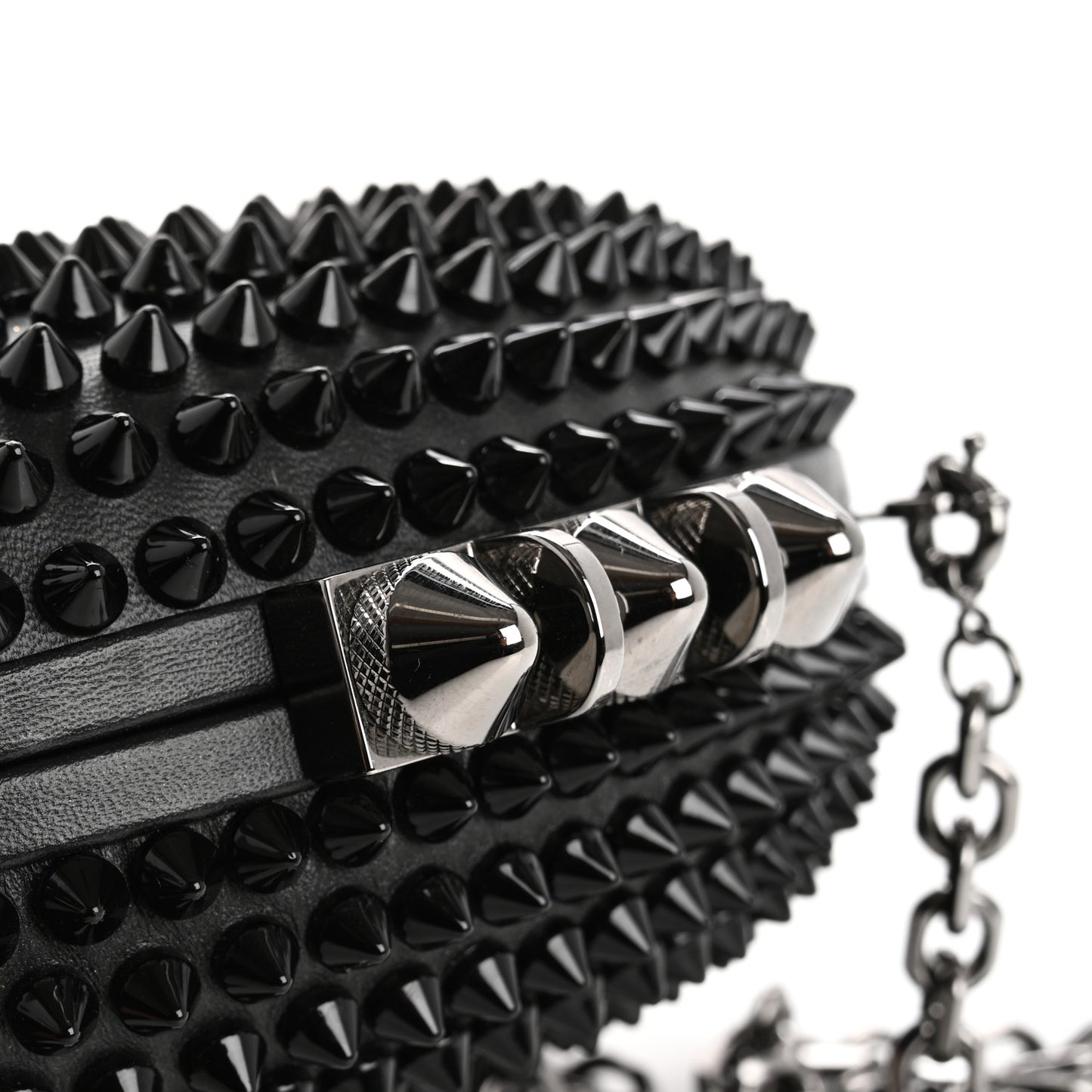 Calfskin Spikes Mina Chain Clutch Black