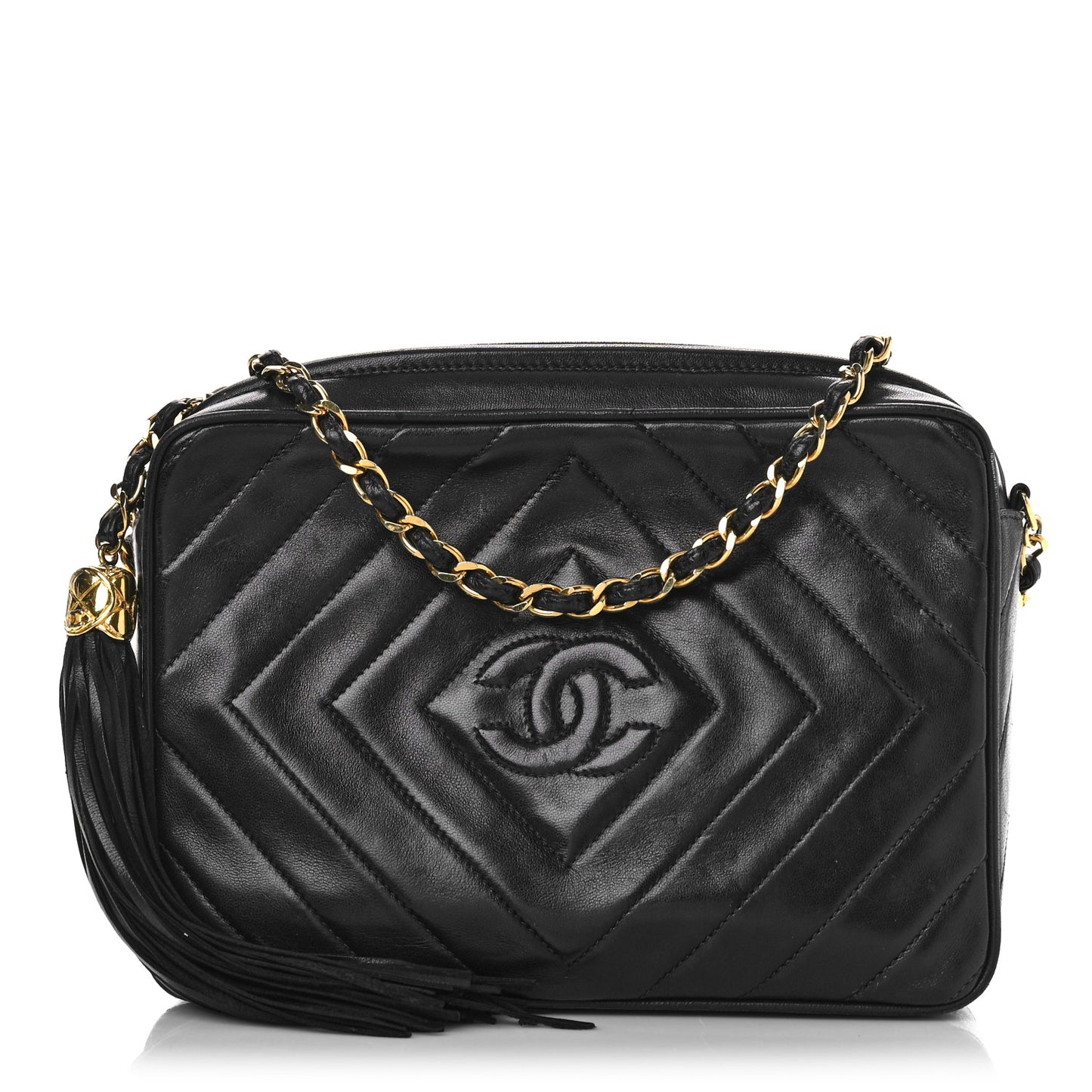 Lambskin Chevron Quilted Tassel Camera Case