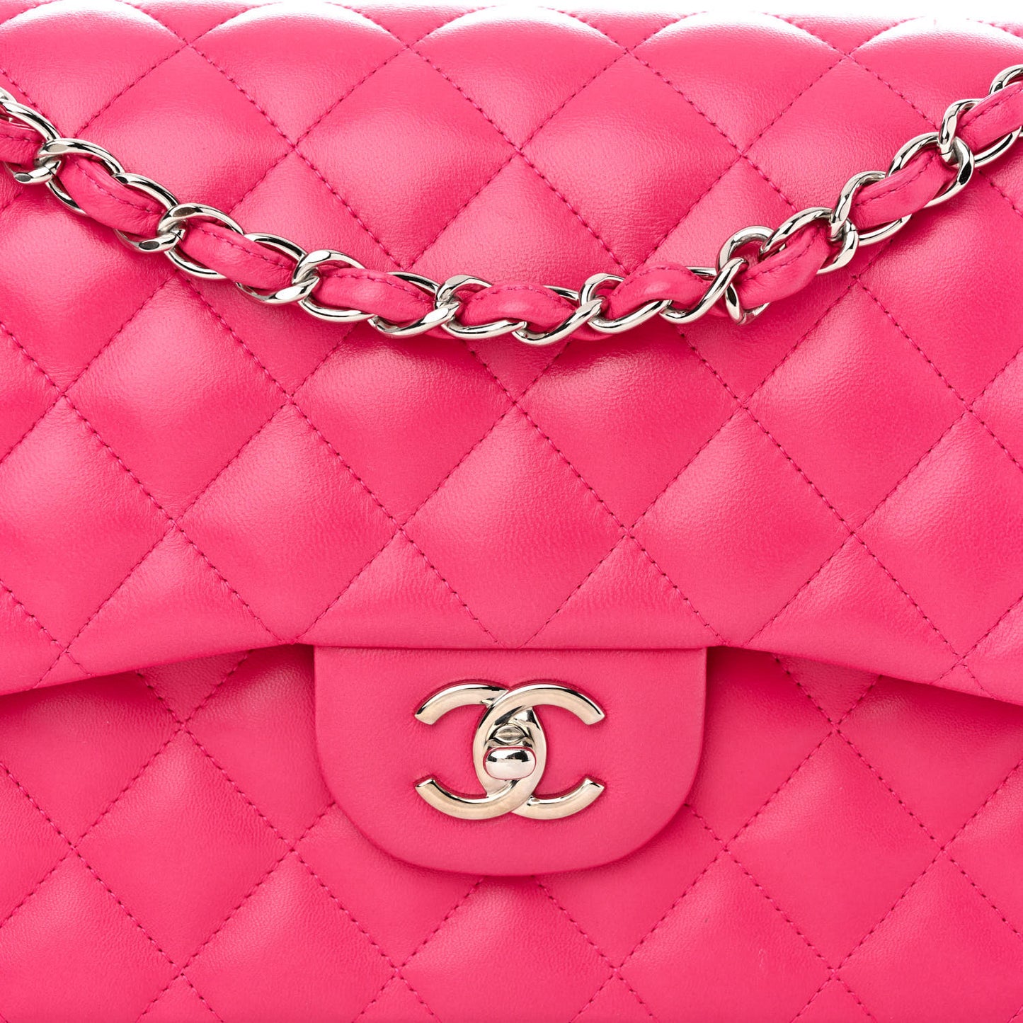 Lambskin Quilted Jumbo Double Flap Dark Pink