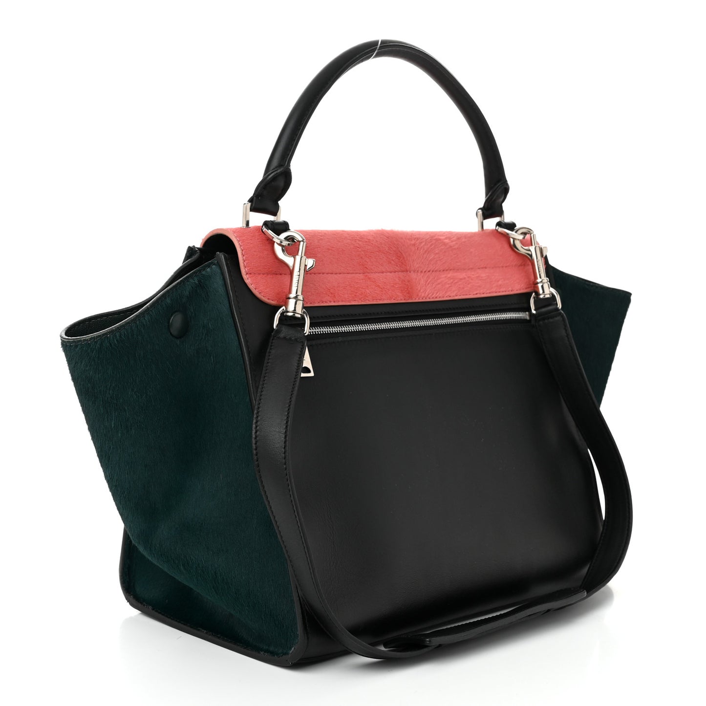 Pony Hair Smooth Calfskin Medium Tri-Color Trapeze Flamingo Green Black