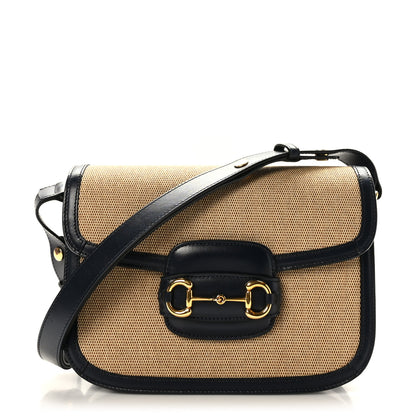 Gucci Vintage Rice Canvas Plutone Calfskin Horsebit 1955 Shoulder Bag Beige Blue 1 of 9