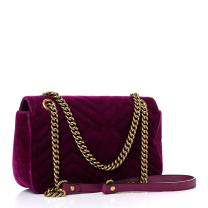 Gucci Velvet Matelasse Small GG Marmont Shoulder Bag Fuchsia Violet Cyclamen 4 of 22