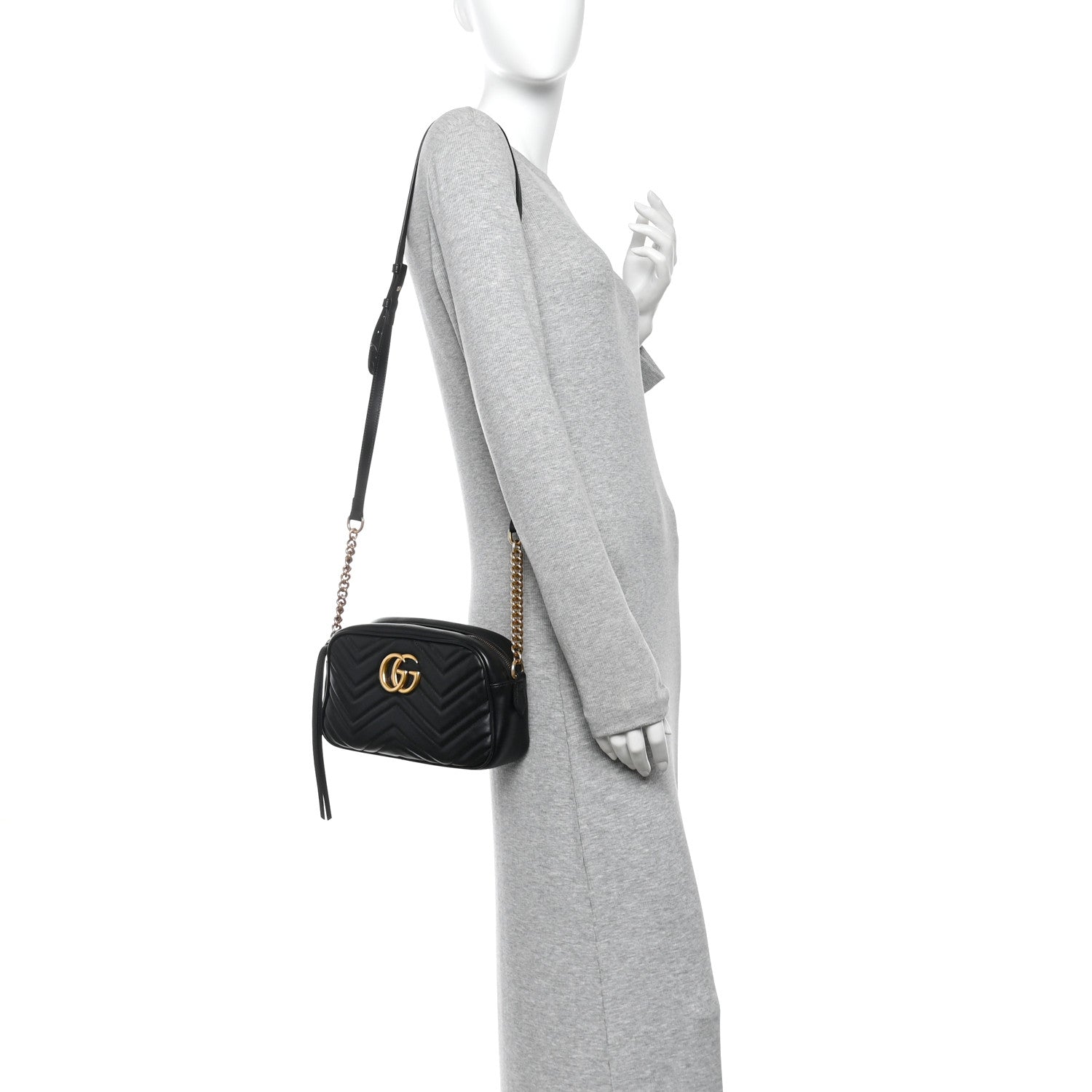 Gucci Calfskin Matelasse Small GG Marmont Chain Shoulder Bag Black 2 of 11