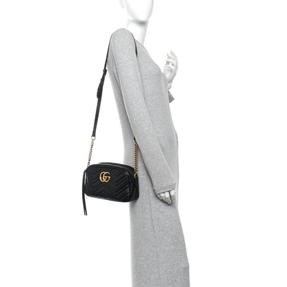 Gucci Calfskin Matelasse Small GG Marmont Chain Shoulder Bag Black 2 of 11