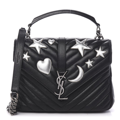 Saint Laurent Sheepskin Matelasse Chevron Patchwork Monogram Medium College Bag Black 1 of 8