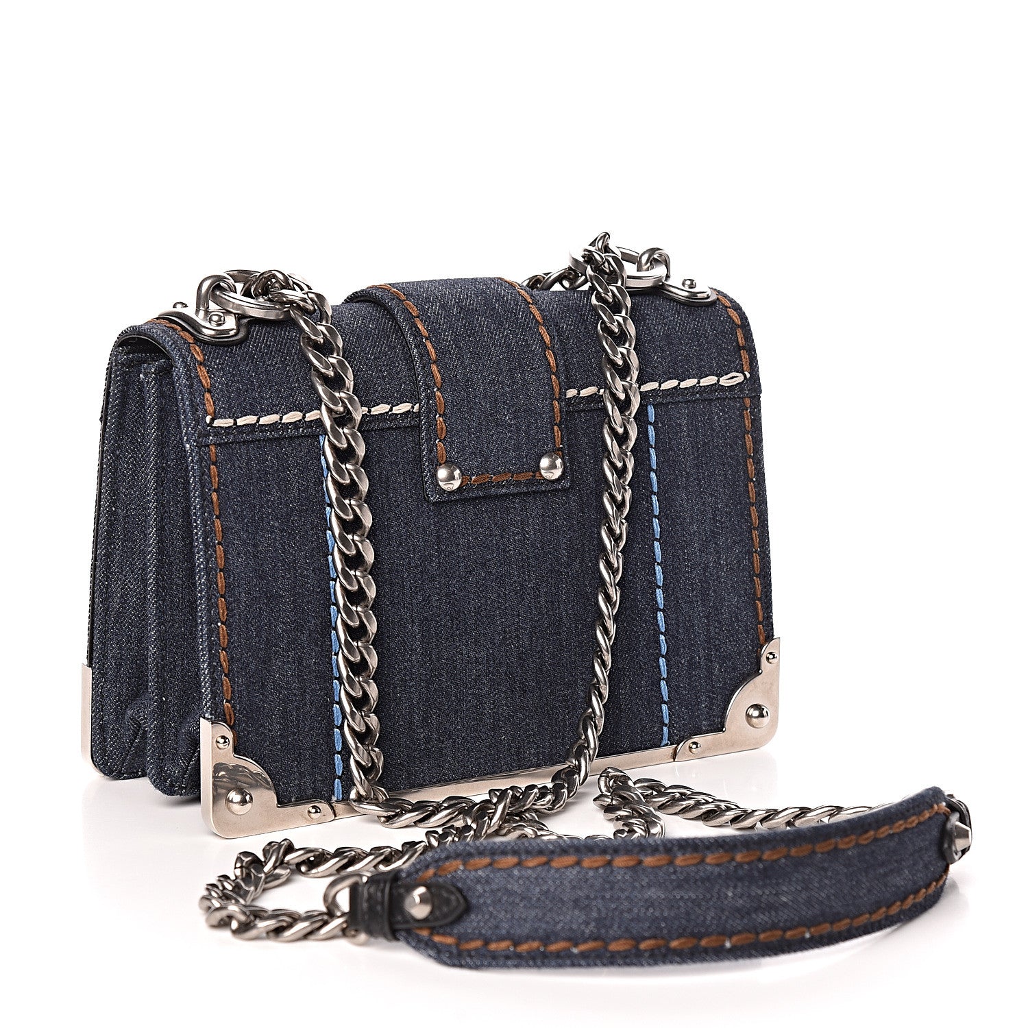 Prada Denim City Calf Cahier Bag Blue Black 3 of 9