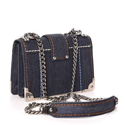 Prada Denim City Calf Cahier Bag Blue Black 3 of 9