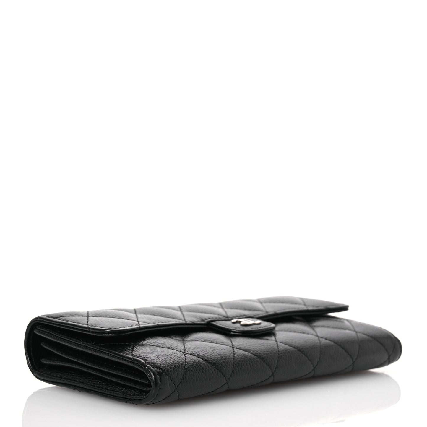 Caviar Quilted Large Gusset Flap Wallet Black