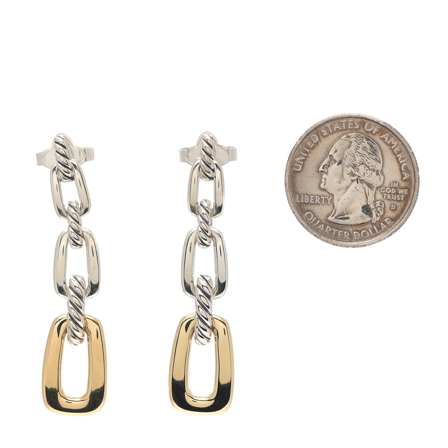 David Yurman Sterling Silver 18K Yellow Gold Wellesley Link Drop Earrings 2 of 4