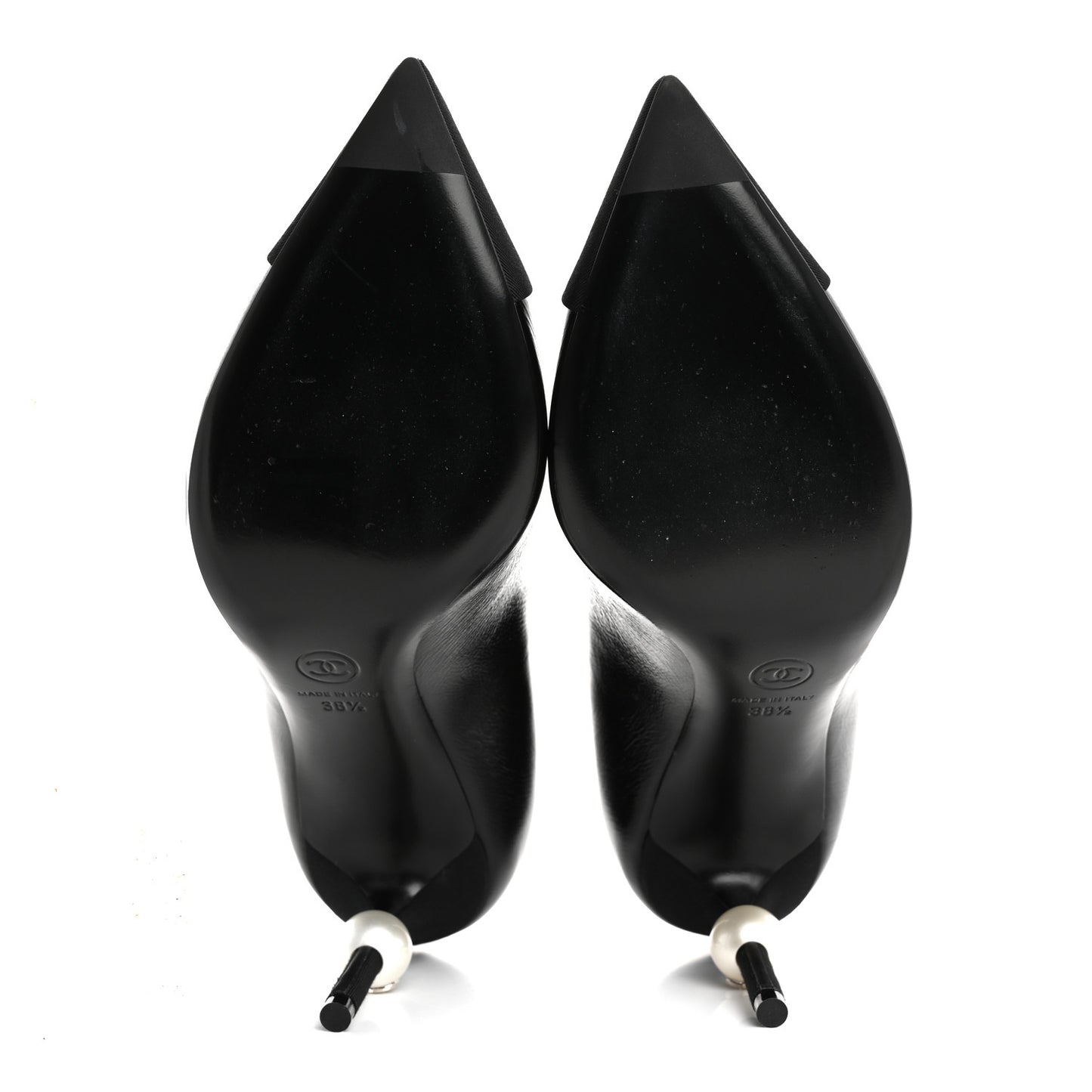 Shiny Calfskin Grosgrain Cap Toe CC Pearl Pumps 38.5 Black
