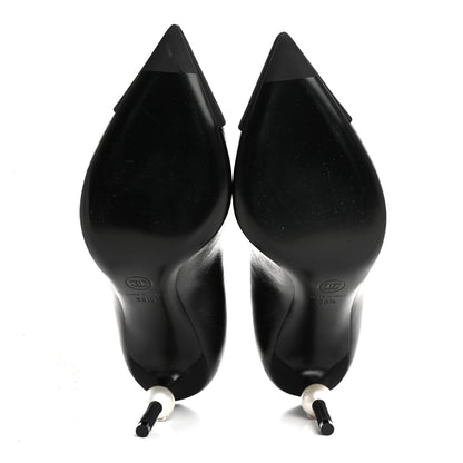 Chanel Shiny Calfskin Grosgrain Cap Toe CC Pearl Pumps 38.5 Black 6 of 10