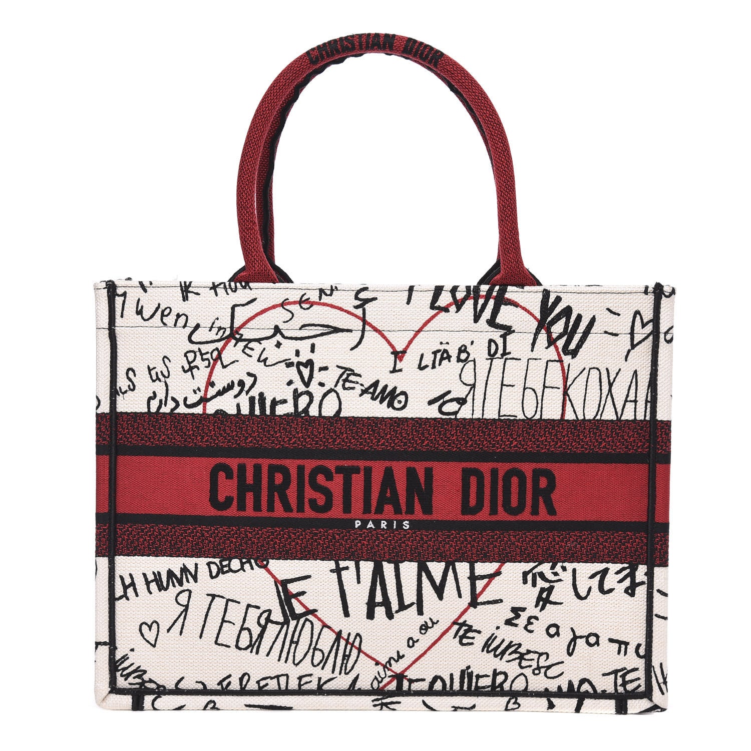 Christian Dior Canvas Embroidered Medium Dioramour Graffiti Book Tote Latte Multicolor 1 of 11
