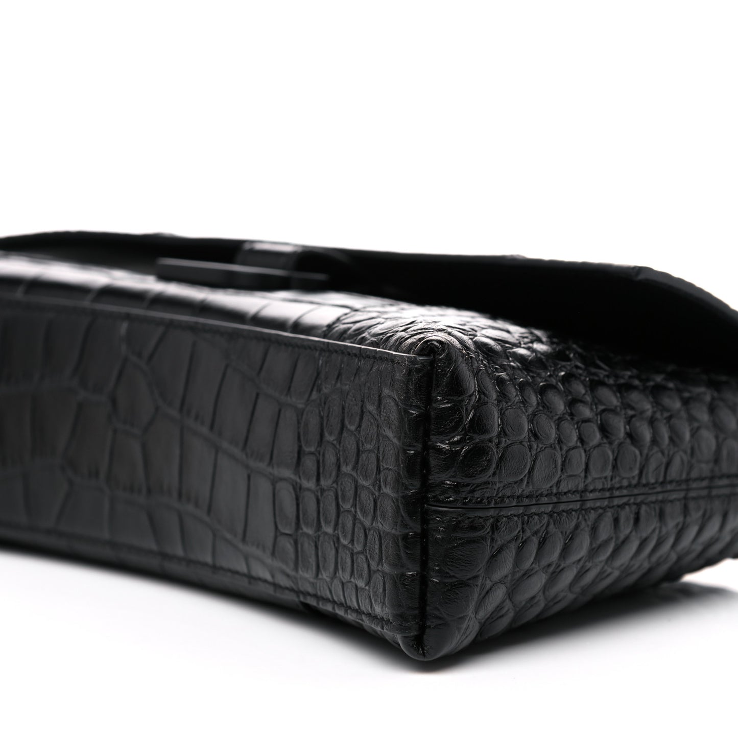Extra Supple Calfskin Crocodile Embossed Monochrome XS Downtown Shoulder Bag Black