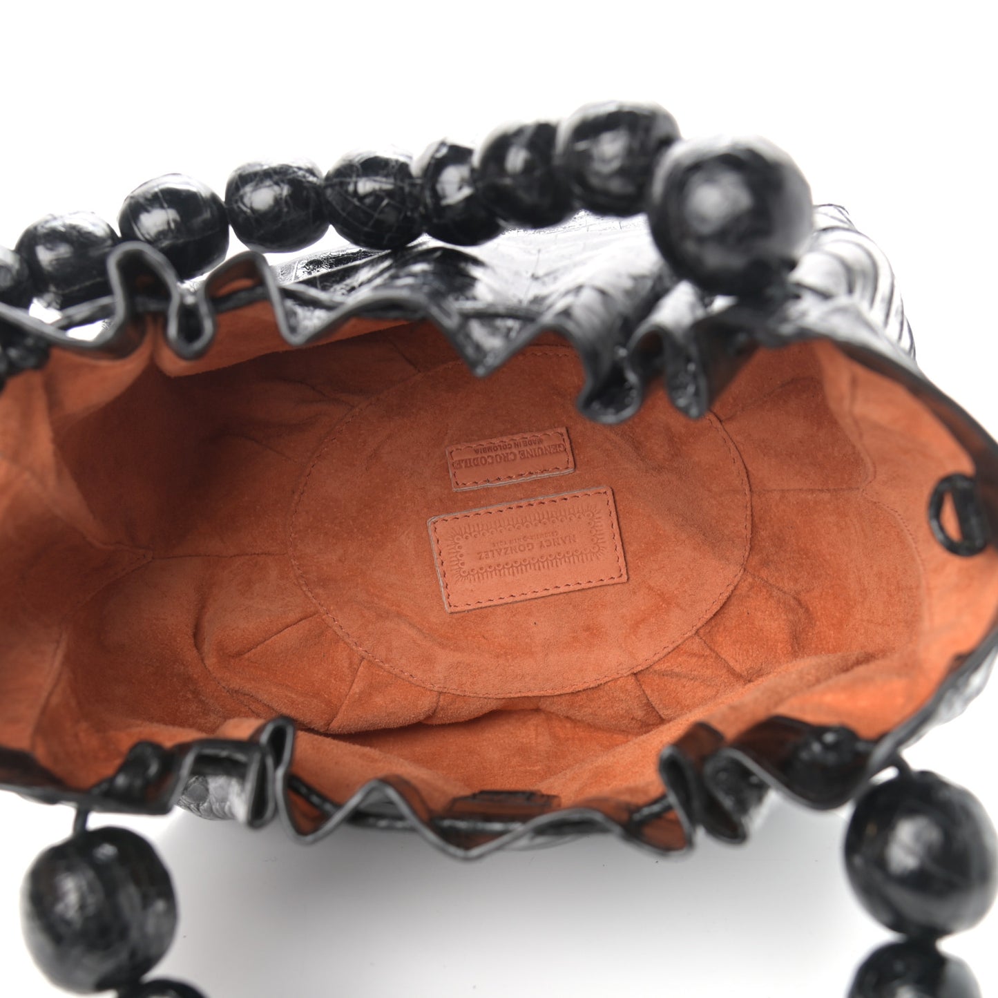 Crocodile Bead Handle Shoulder Bag Black
