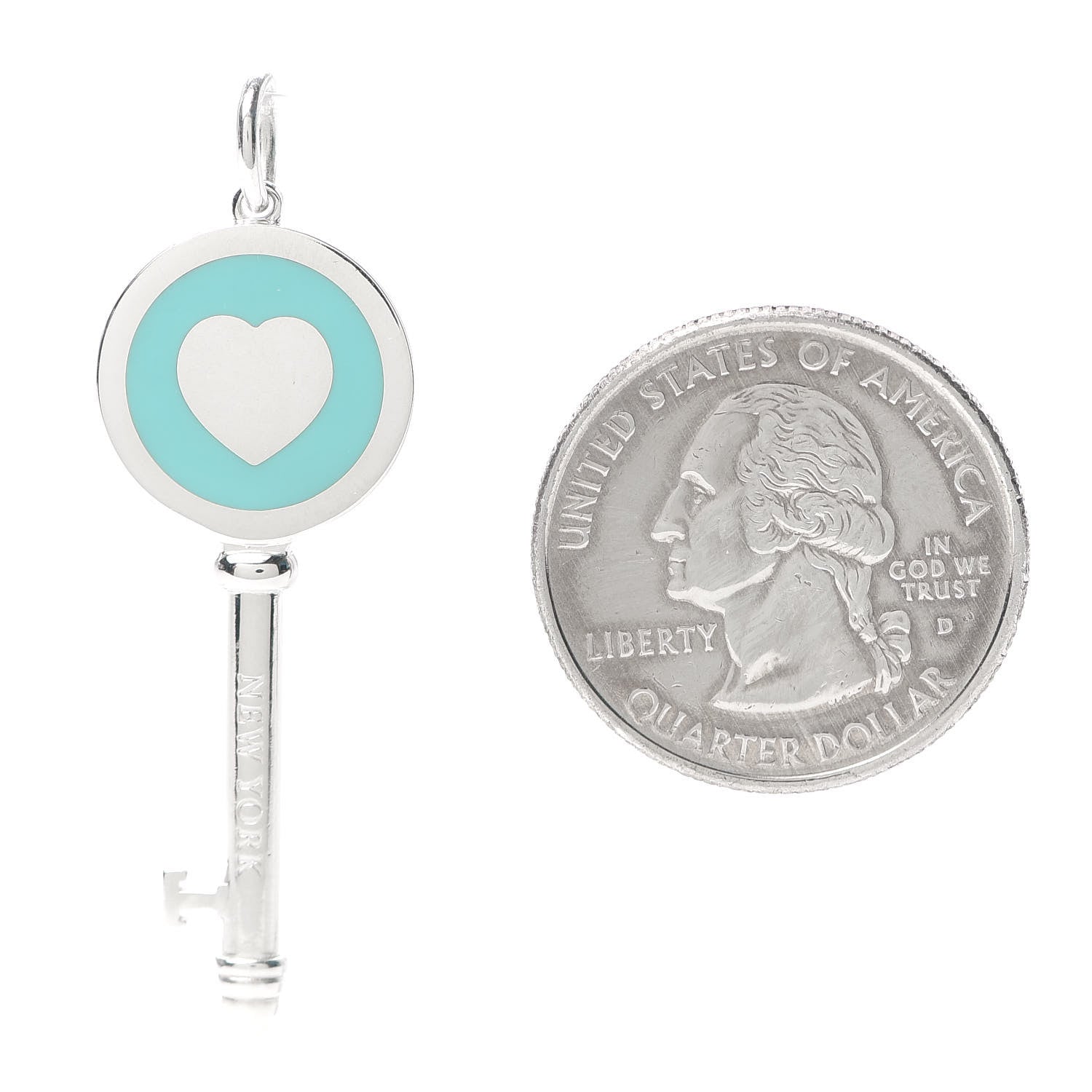 Tiffany Sterling Silver Enamel Heart Key Pendant Blue 2 of 3