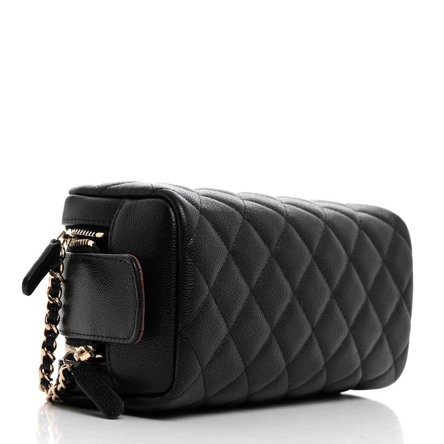 Caviar Quilted Toiletry Case With Chain Black
