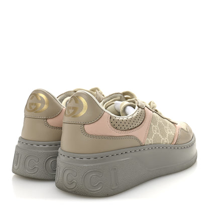 Gucci Calfskin GG Supreme Monogram Perforated Womens Platform 55mm Sneakers 37 Apricot Pink Beige Grey 4 of 10