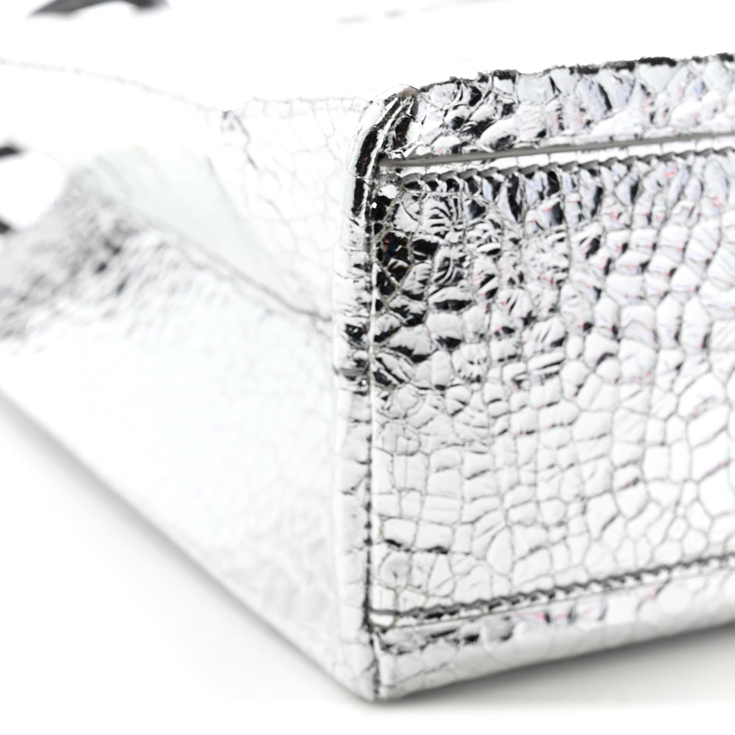 Balenciaga Crackled Mirror Calfskin Logo North South Shopper Tote XXS Silver 8 of 9