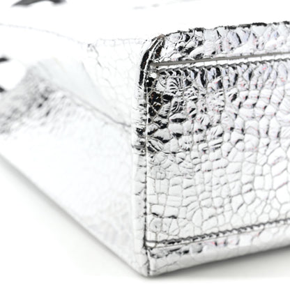 Balenciaga Crackled Mirror Calfskin Logo North South Shopper Tote XXS Silver 8 of 9