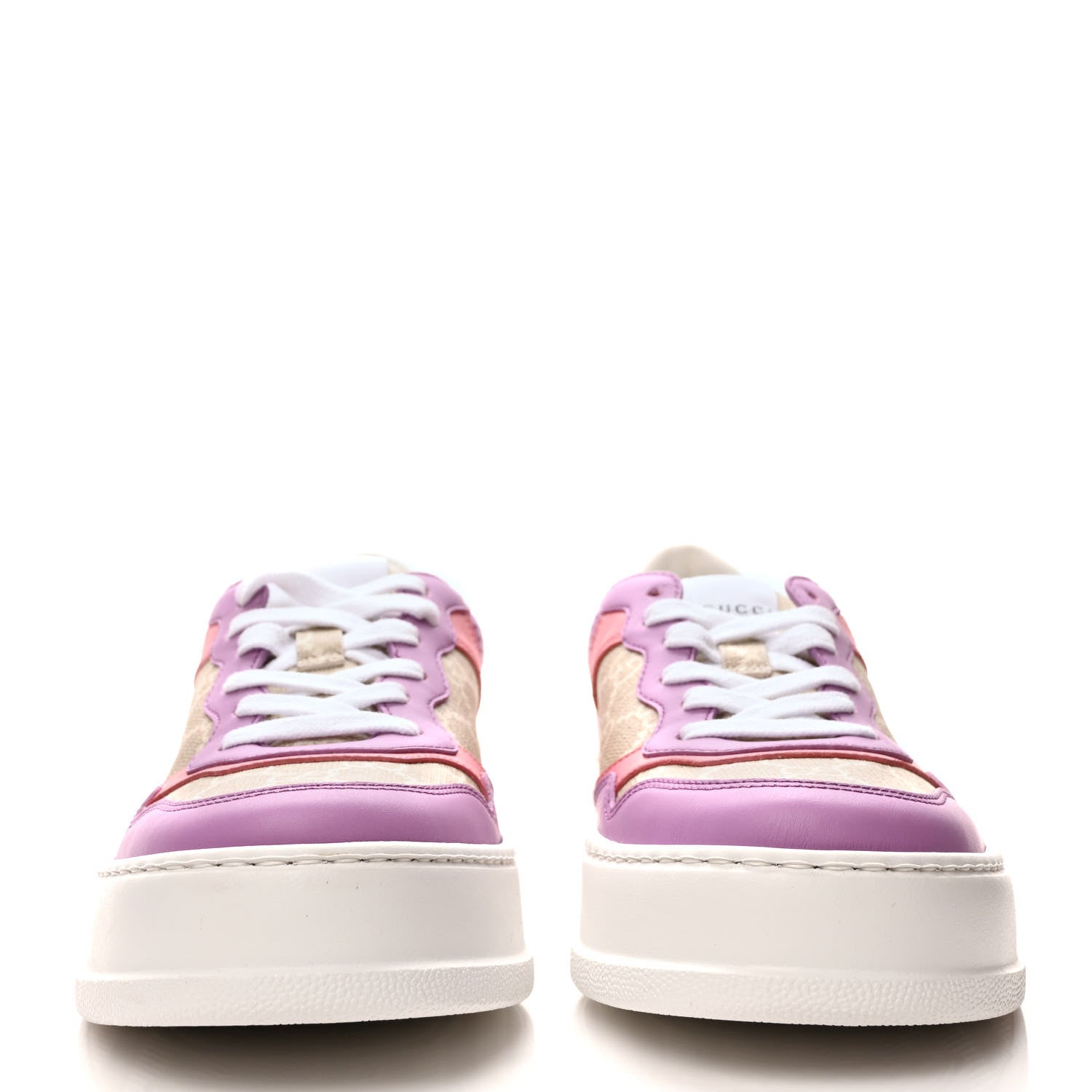 Gucci Calfskin GG Supreme Monogram Perforated Womens Platform 55mm Sneakers 38 Wild Cherry Beige Mystic White Bright Purple 2 of 9