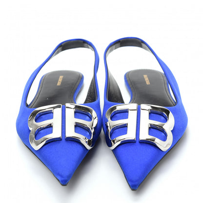 Balenciaga Satin BB Knife Pointy Toe Slingback Flats 36 Bleu 2 of 11
