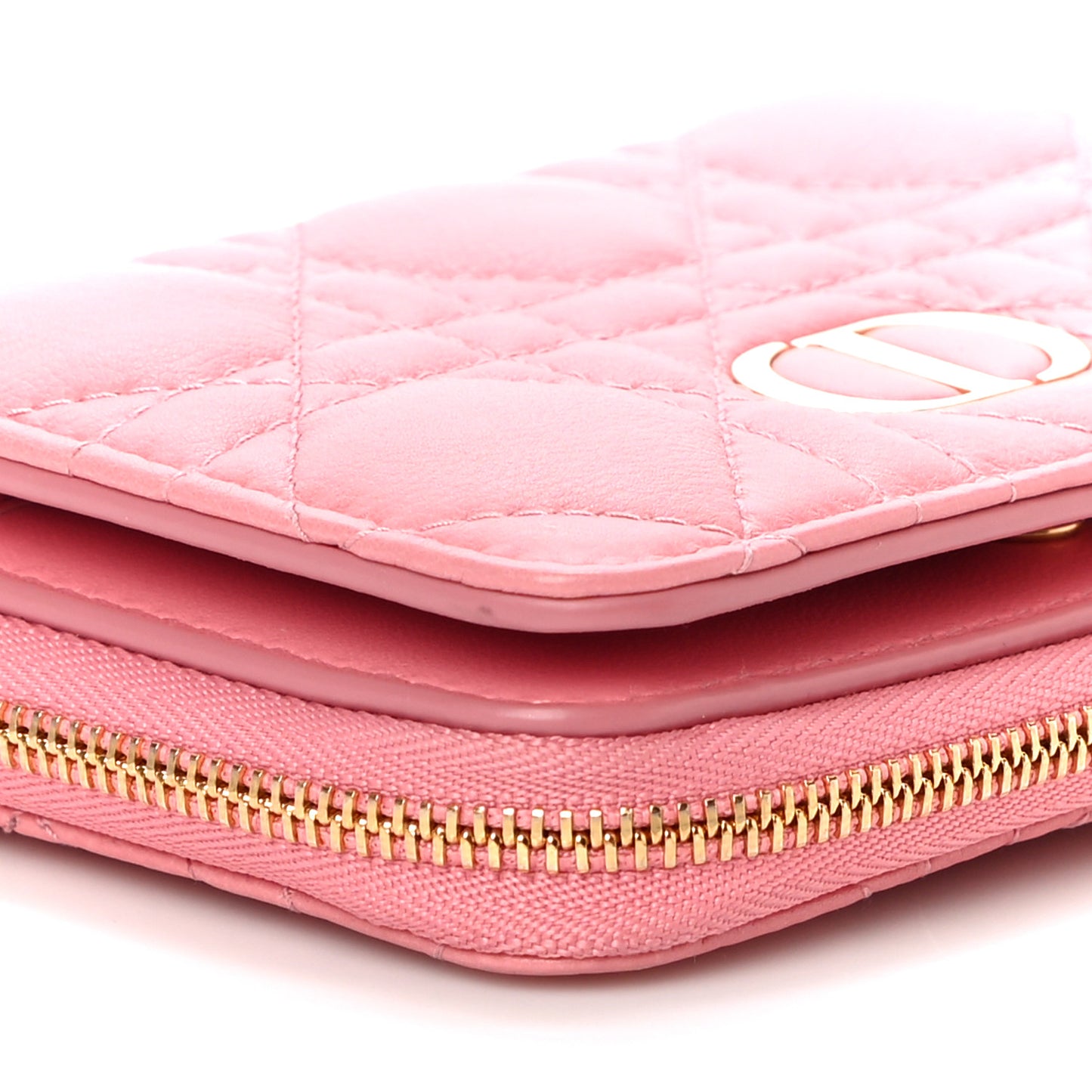 Grained Calfskin Supple Cannage Caro Compact Zipped Wallet Pink