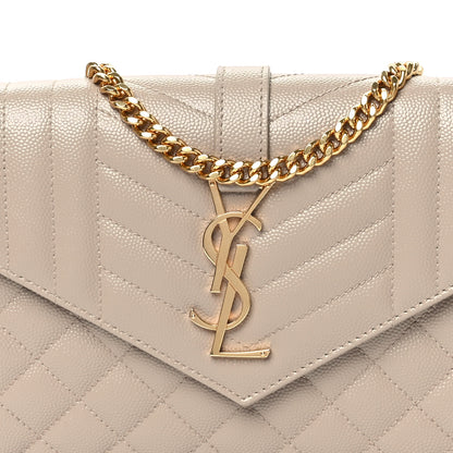 Saint Laurent Grain De Poudre Mixed Matelasse Triquilt Monogram Chain Wallet Dark Beige 8 of 11