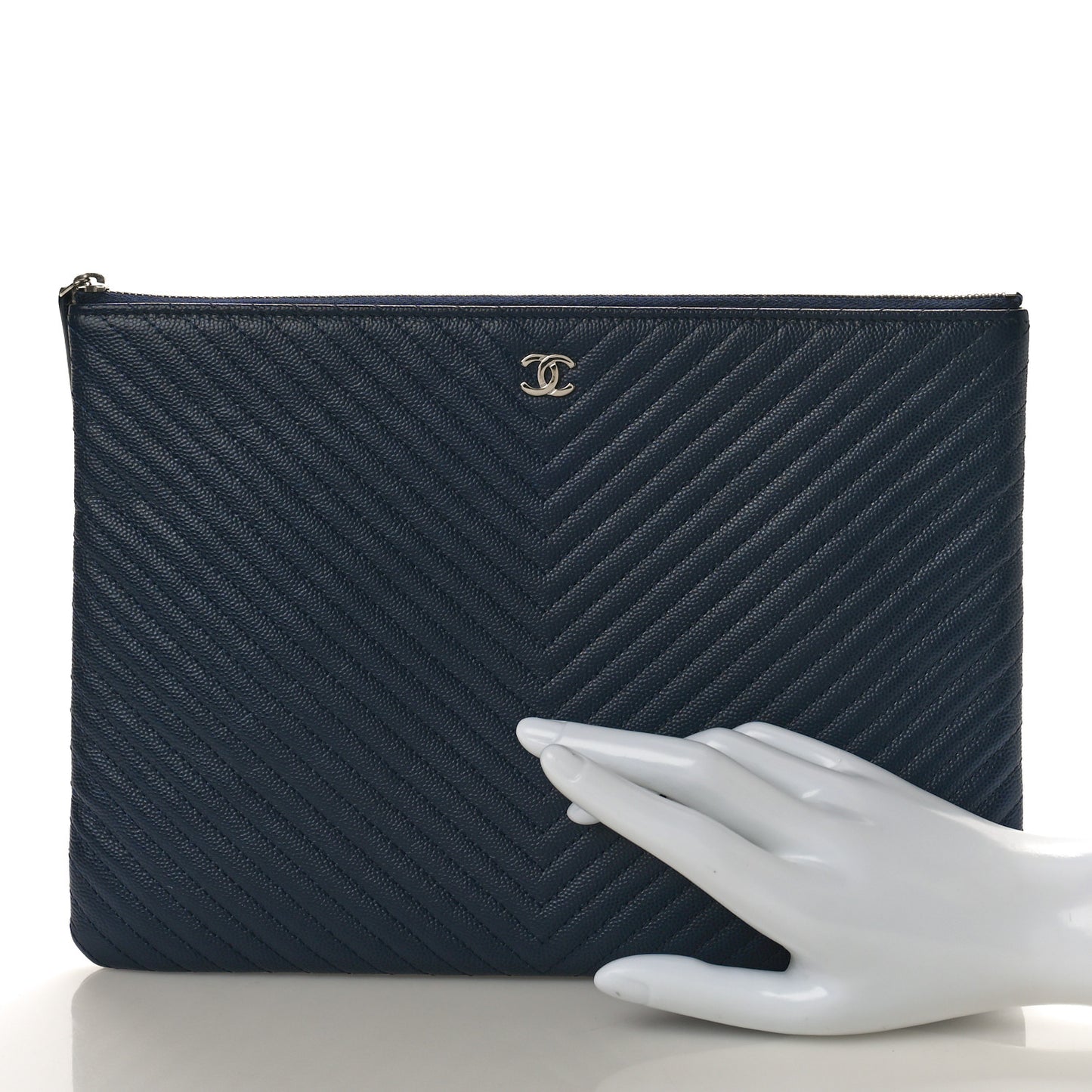 Caviar Chevron Quilted Medium Cosmetic Case Navy
