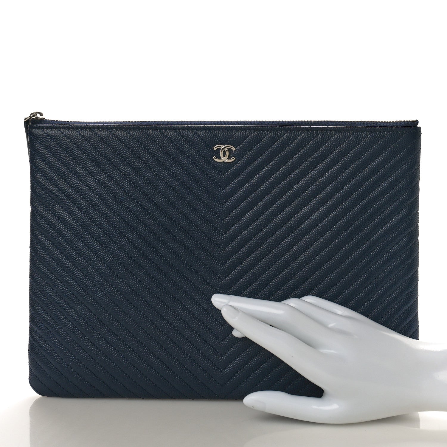 Chanel Caviar Chevron Quilted Medium Cosmetic Case Navy 2 of 8